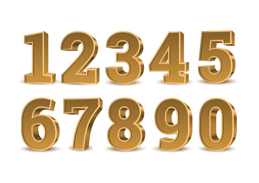 Gold 3d numbers. Symbol set. Vector illustration