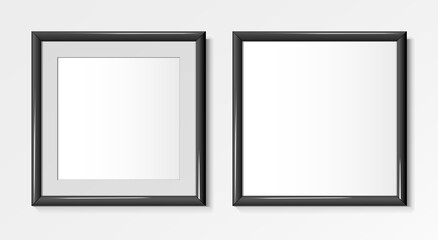 Realistic square black frame for paintings or photographs. Vector illustration.