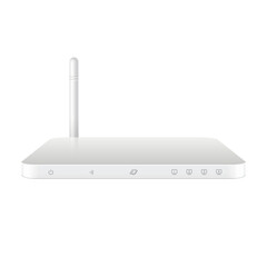 Cool Realistic white Wireless Router with the antenna. Signs on a separate layer