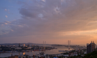 City skyline at the sunset.