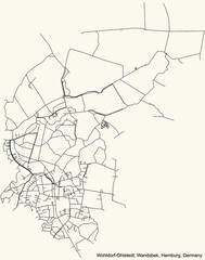 Black simple detailed street roads map on vintage beige background of the neighbourhood Wohldorf-Ohlstedt quarter of the Wandsbek borough (bezirk) of the Free and Hanseatic City of Hamburg, Germany