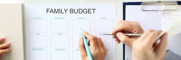 Family income and expenses budget planning. Man and woman make family budget concept