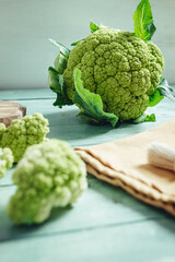 Raw fresh green cauliflower from Puglia