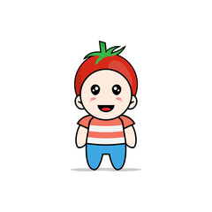 Cute boy character wearing tomato costume.