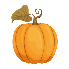 Cartoon pumpkin icon. Orange and yellow autumn pumpkin. Large gourd vegetable. Farm harvest vegetable fresh and tasty