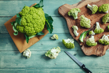 Raw fresh green cauliflower from Puglia