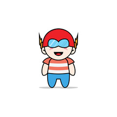 Cute boy character wearing superhero costume.