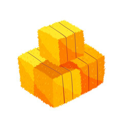 Golden color bale of hay. Bale of hay or straw isolated on white background. Flat dried haystack, farming haymow bale hayloft, agricultural rural haycock © designer_things