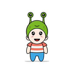 Cute boy character wearing frog costume.