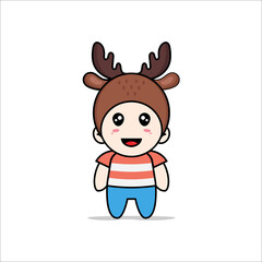 Cute boy character wearing deer costume.