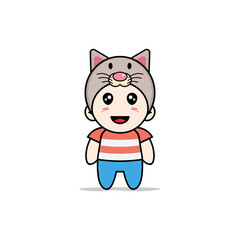 Cute boy character wearing cat costume.