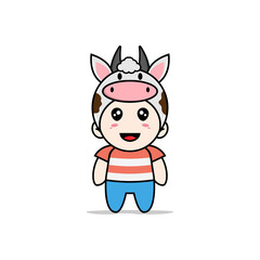 Cute boy character wearing cow costume.