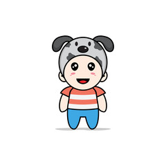 Cute boy character wearing dog costume.
