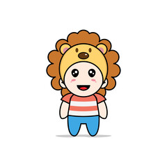 Cute boy character wearing lion costume.