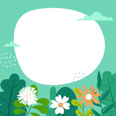 Fototapeta na wymiar Abstract spring and summer flat simple natural background with flowers, plant and copy space for banner, greeting card, poster. Vector Illustration EPS10