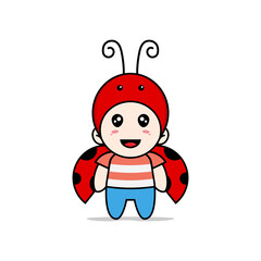 Cute boy character wearing beetle costume.