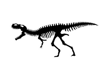  silhouette of dinosaurs skeleton. Hand drawn dino skeleton. Dinosaur bones, exhibit fossils in the museum