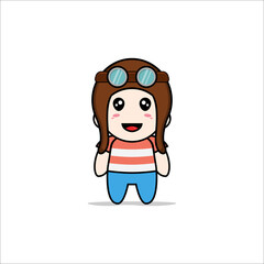 Cute boy character wearing pilot helmet.