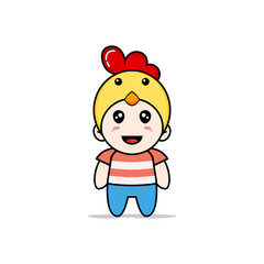 Cute boy character wearing chicken costume.