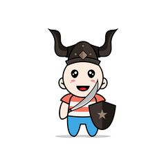 Cute boy character wearing fighter costume.