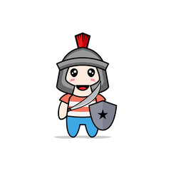 Cute boy character wearing gladiator costume.