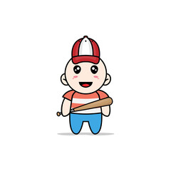 Cute boy character design wearing baseball costume.