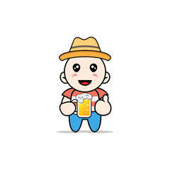 Cute boy character holding a glass of beer.