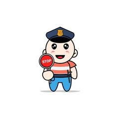 Cute boy character wearing police costume.
