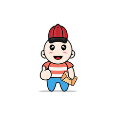Cute boy character wearing postman costume.