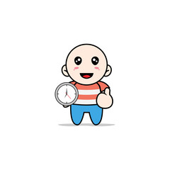Cute boy character holding a wall clock.