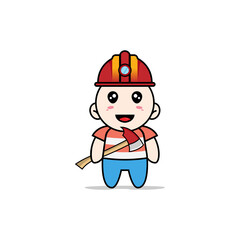 Cute boy character wearing miners costume.