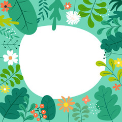 Abstract spring and summer flat simple natural background with flowers, plant and copy space for banner, greeting card, poster. Vector Illustration EPS10