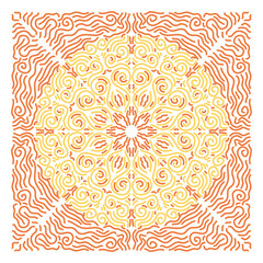 Ornament of silhouette flowers, twisted lines in a square.