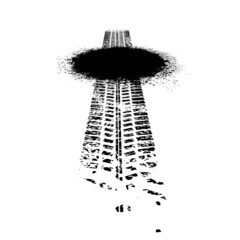 Vector Crash test  Print . Textured Tire Track . Design Element . Car tread silhouette . Mud splash grunge texture. Tyre track banner