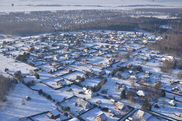 View of an village in winter from above