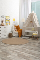 Stylish baby's room with comfortable cot. Interior design © New Africa