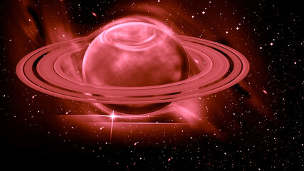 Planet with planetary rings, stars