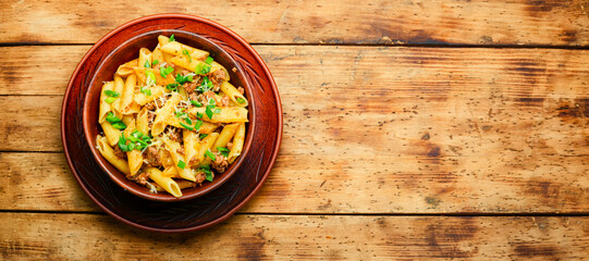 Homemade pasta with minced meat