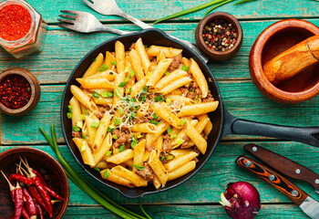 Appetizing pasta with minced meat