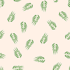 Floral seamless with hand drawn color leaves. Cute autumn background. Tropic green branches. Modern floral compositions. Fashion vector stock illustration for wallpaper, posters, card, fabric, textile
