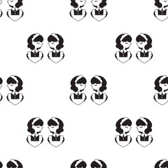 Twin Maids Vector Graphic Line Art Seamless Pattern
