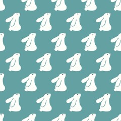 Vector Flat Silhouette White Rabbit Sitting Up Seamless Pattern