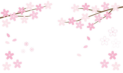 Obraz na płótnie Canvas 桜の枝と舞い散るサクラの花びらのイラスト