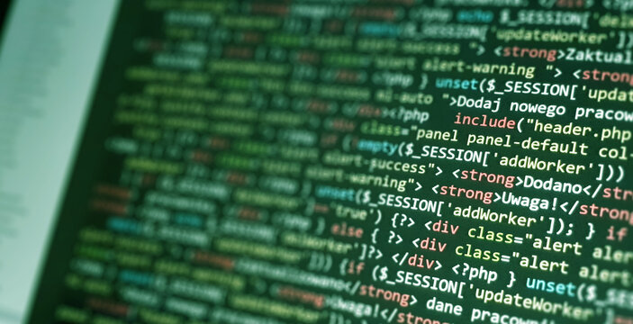 Coding concept. Software development monitor. Technology display. Application source code background