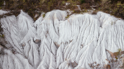 aerial view of white chalk cliffs . drone shot