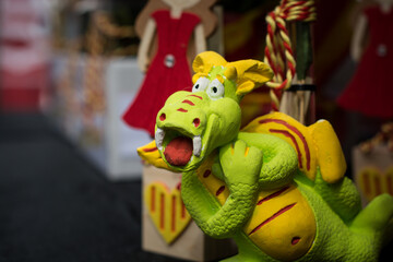 Tarragona, Spain - April 23, 2018: Dragon figurine to celebrate Sant Jordi day, the day of the book...