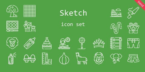 sketch icon set. line icon style. sketch related icons such as colosseum, father and son, creative process, pants, fig, paint, organic eggs, checklist, heart, school material, lion, horse
