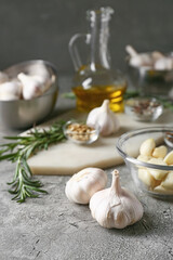 Fresh garlic on grey background