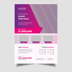 Modern Real Estate Flyer Design with pink geometric shapes 