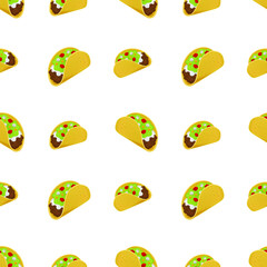 Taco Mexican Food Emoji Pattern. Traditional Corn Tortilla Seamless Background Symbols. Silhouette Emoticon Tex-Mex Design Vector.